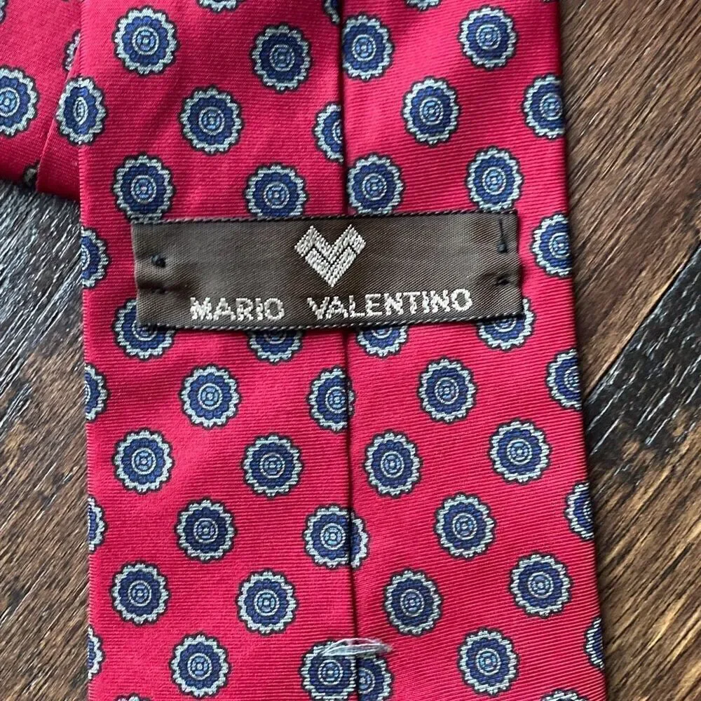 Mario Valentino 100% Italian silk tie red blue suits Dressy career men’s workwea